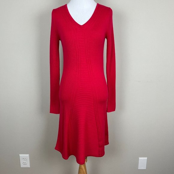 Krimson Klover Sweater Dress Womens XS Red 100% Merino Wool Long Sleeve V Neck - Picture 1 of 13